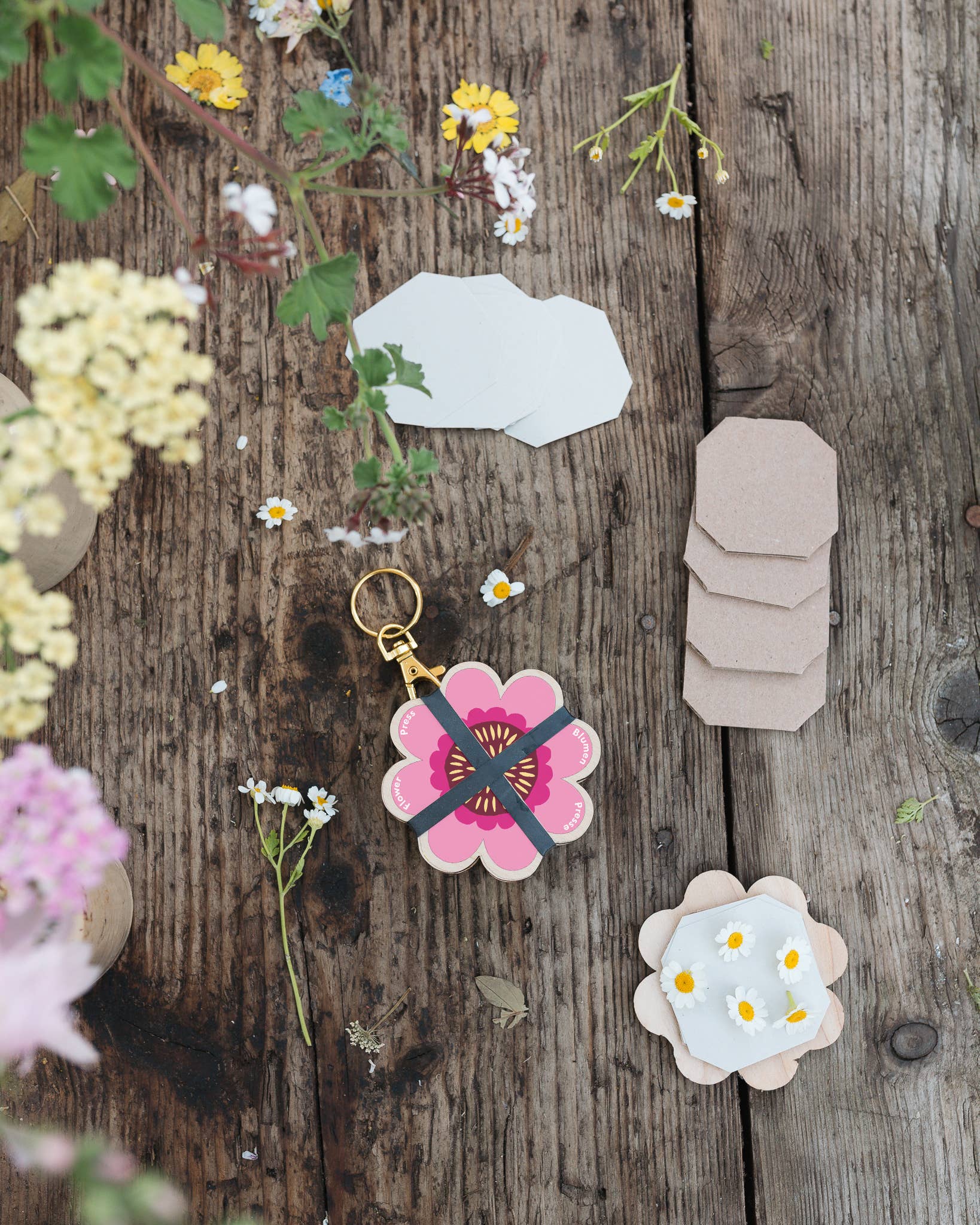 Keyring Flower Press - Pinks &amp; Blues