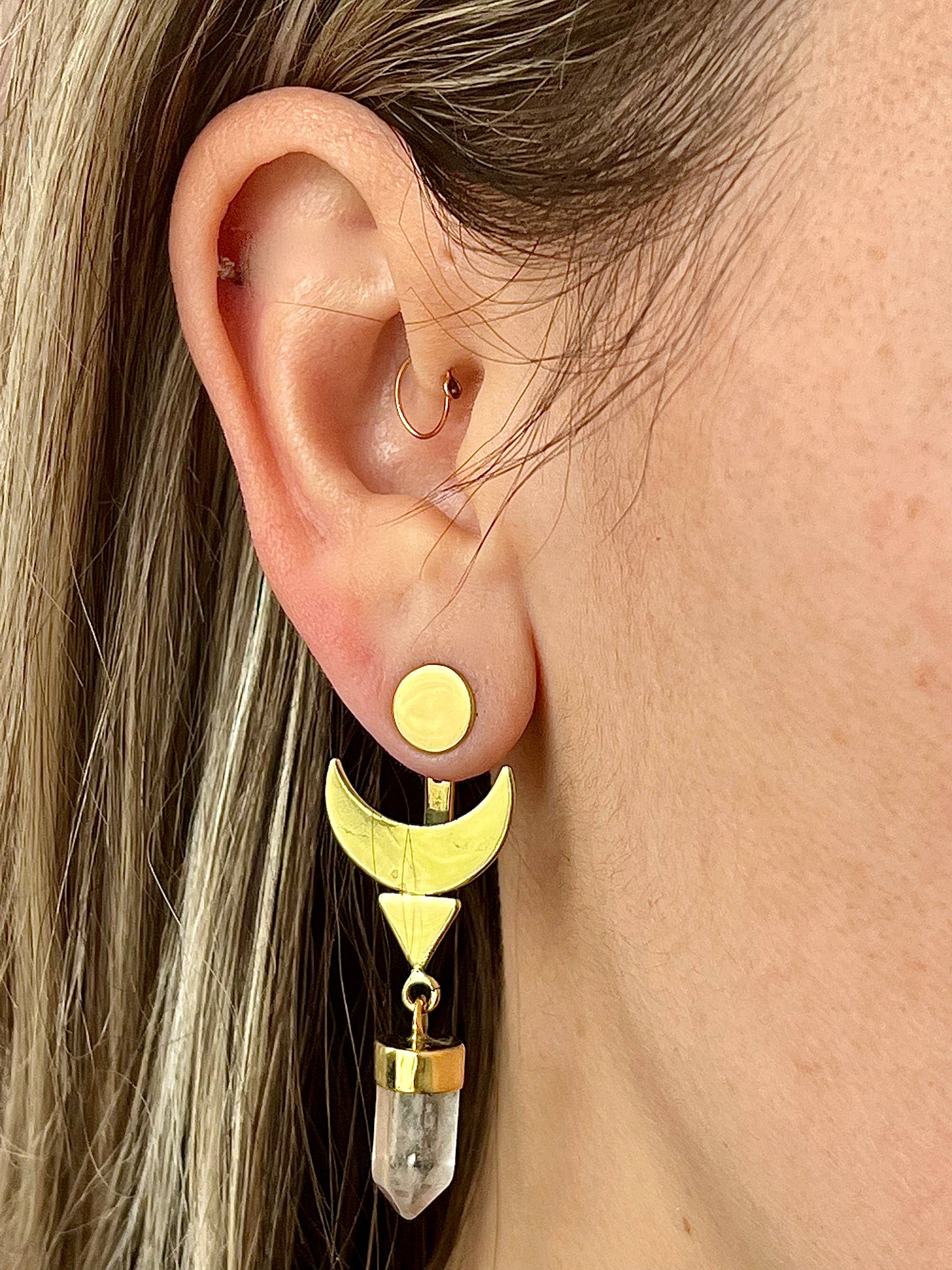 Crescent Design Ear Jacket with Natural Crystal