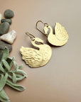 Signet Swan Earrings - Beaten Solid Brass