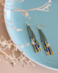 Beaded Handwoven Abstract Fringe Earrings (Emerald)