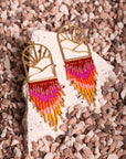 Mayana Designs Co - Beaded Handwoven Sedona Sunset Fringe Earrings (Magenta)