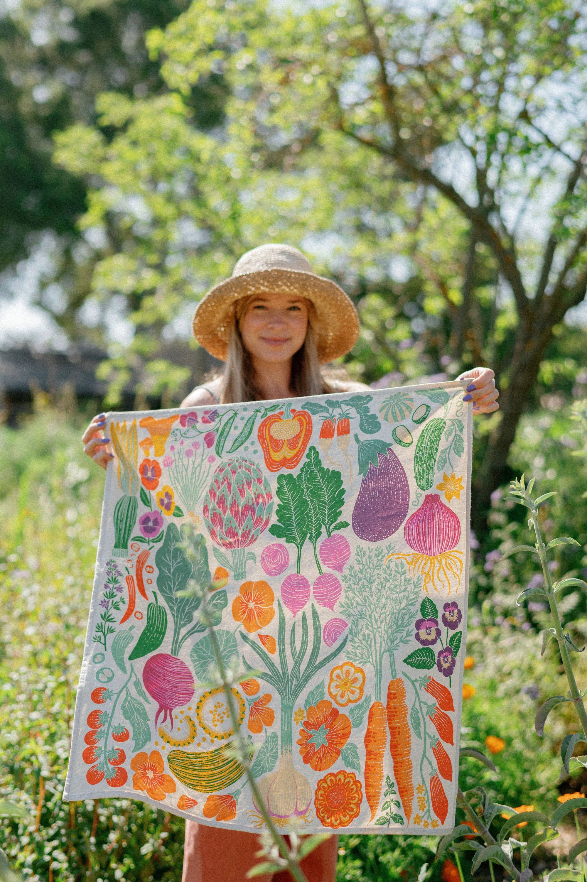 Organic Cotton Tea Towel - Veggie Garden