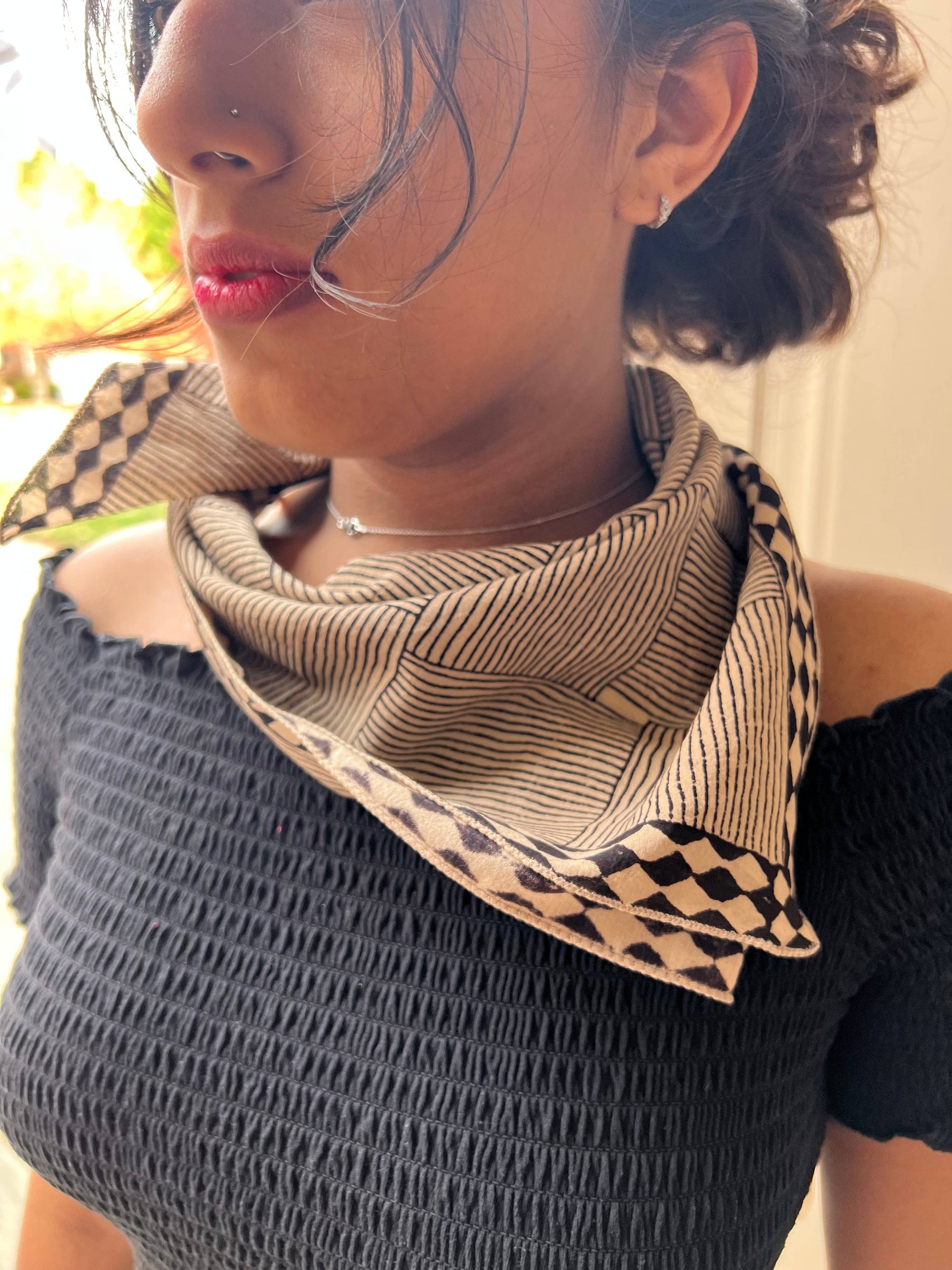 Bandana - Inky Doodles in Black &amp; Chai