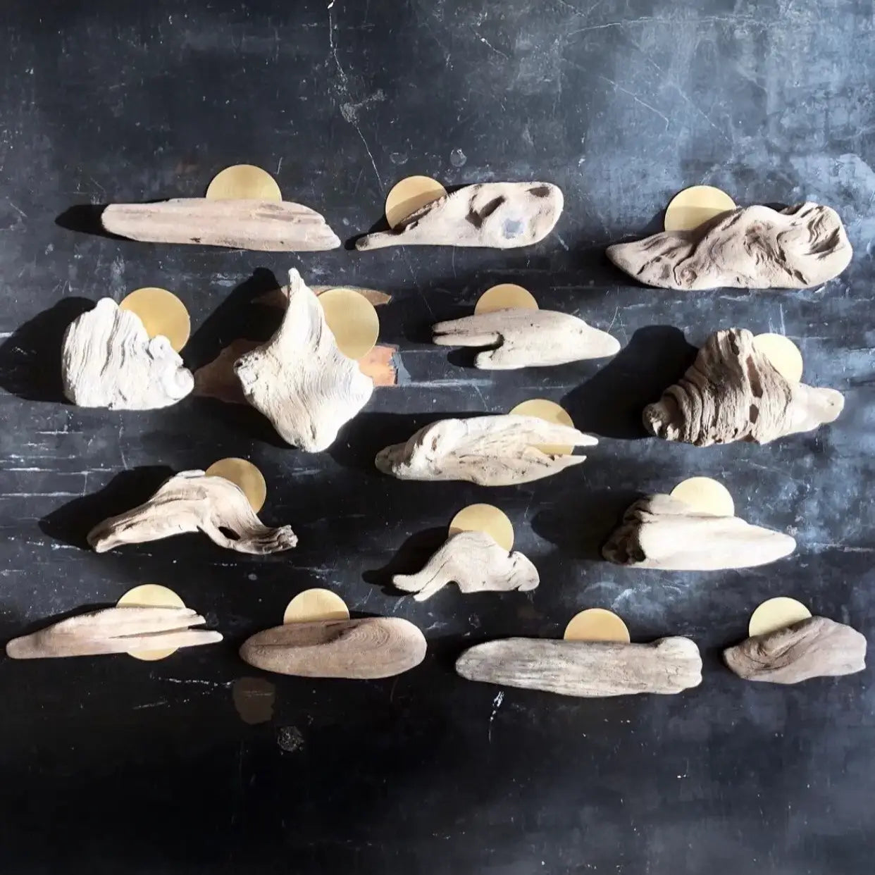 Driftwood and Hammered Brass Wall Sculpture