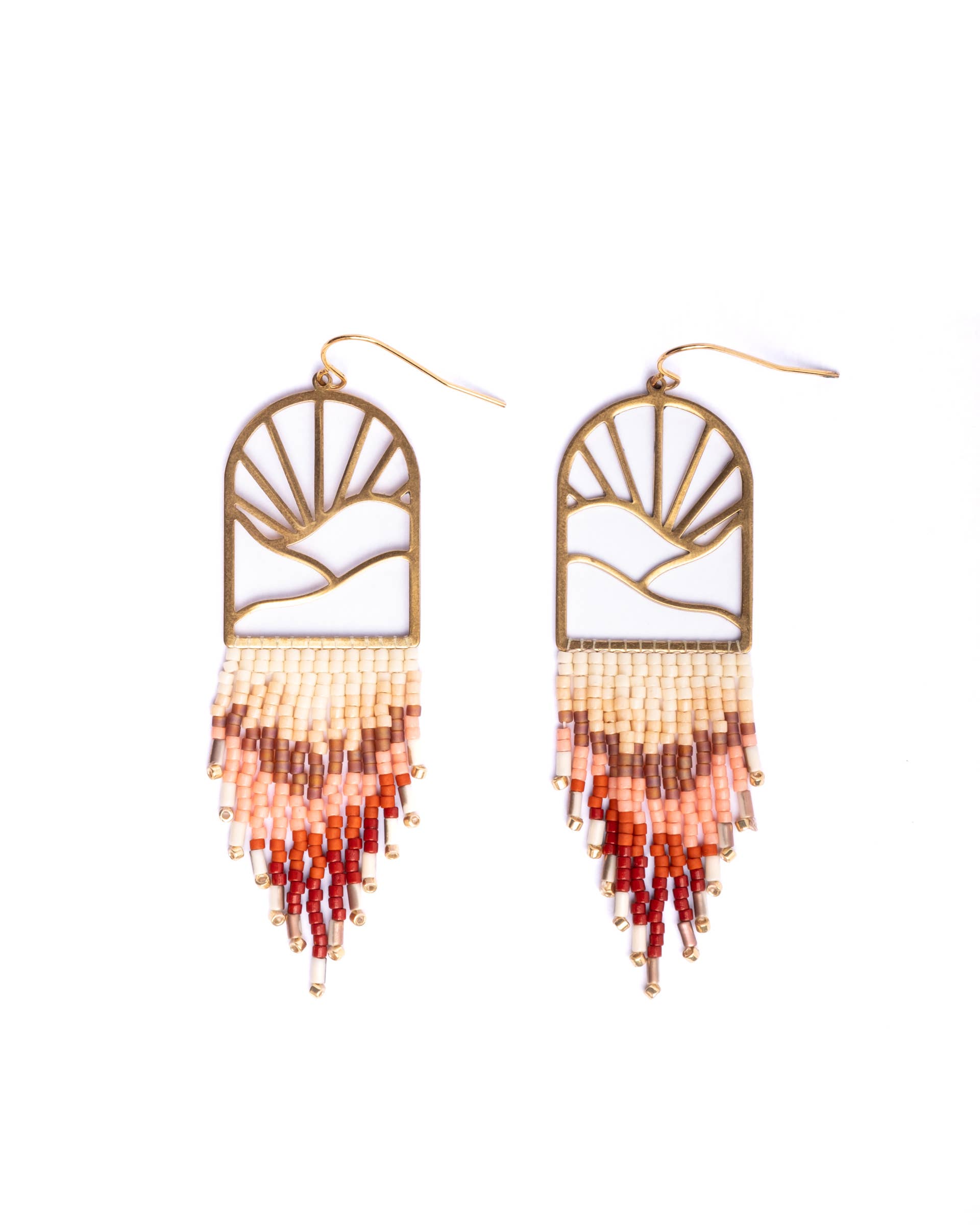 Beaded Handwoven Sedona Sunset Fringe Earrings (Blue/Green)