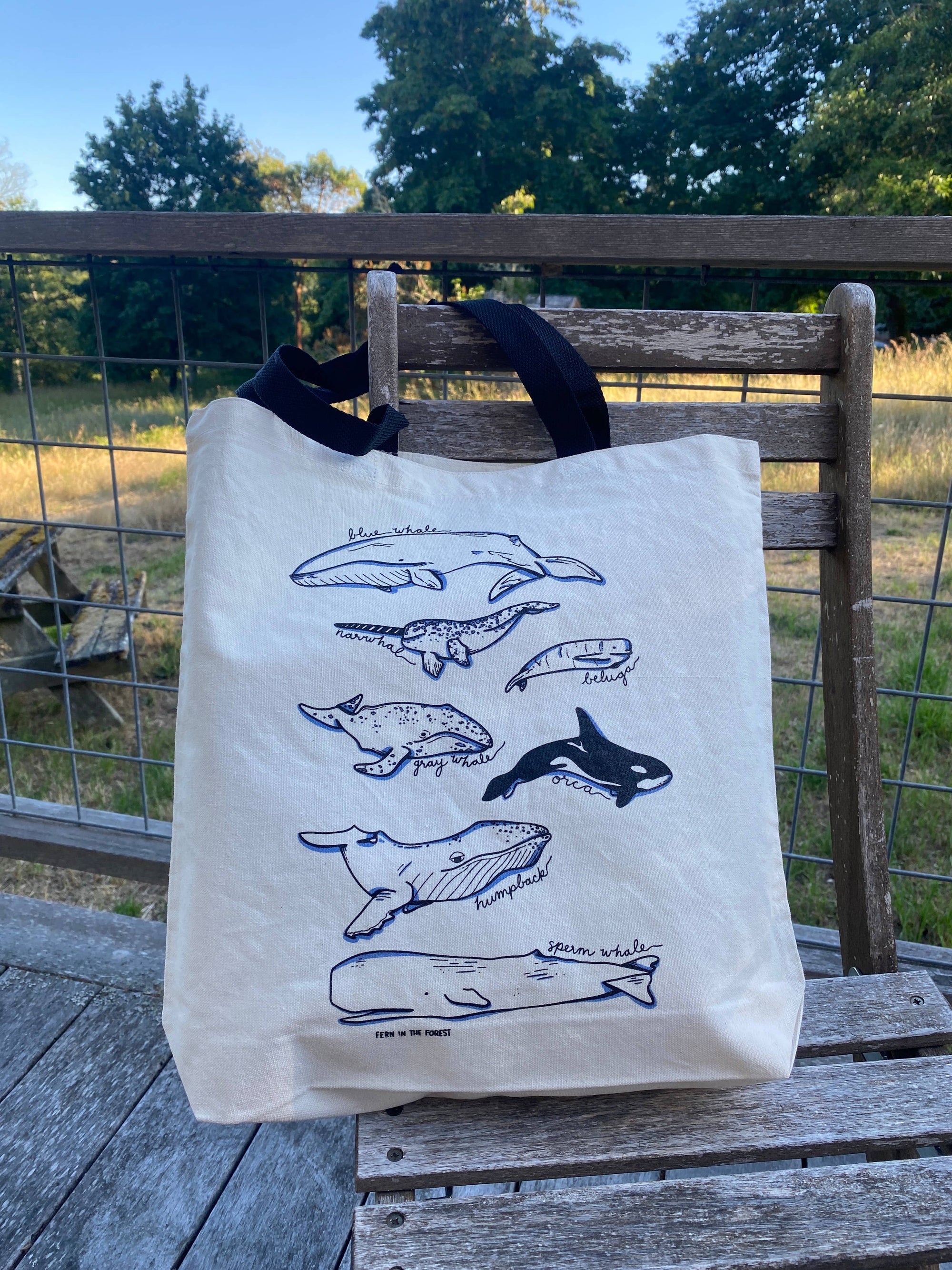 Illustrated Whale Tote Bag