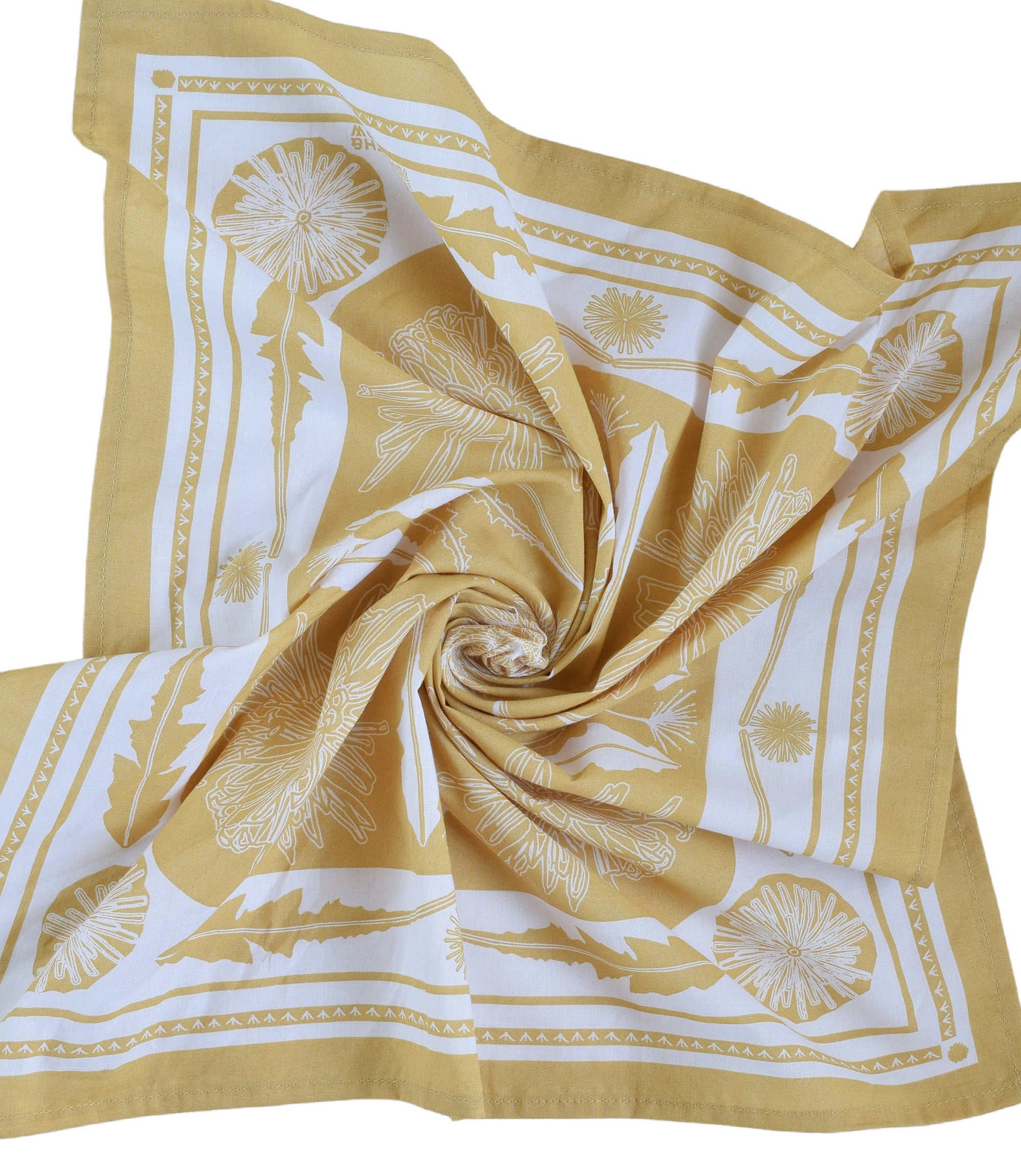 Dandelion Bandana - 100% Cotton - Hand Printed - Soft Yellow