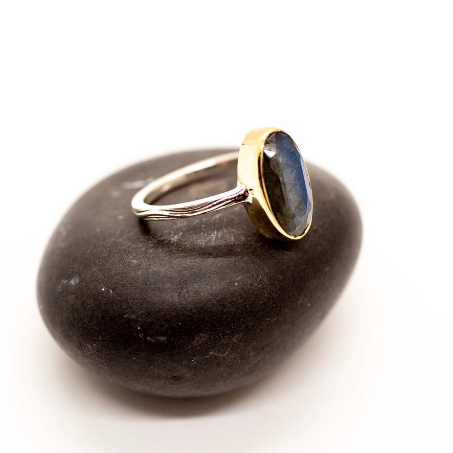 Sterling Silver Ring with Brass Accent