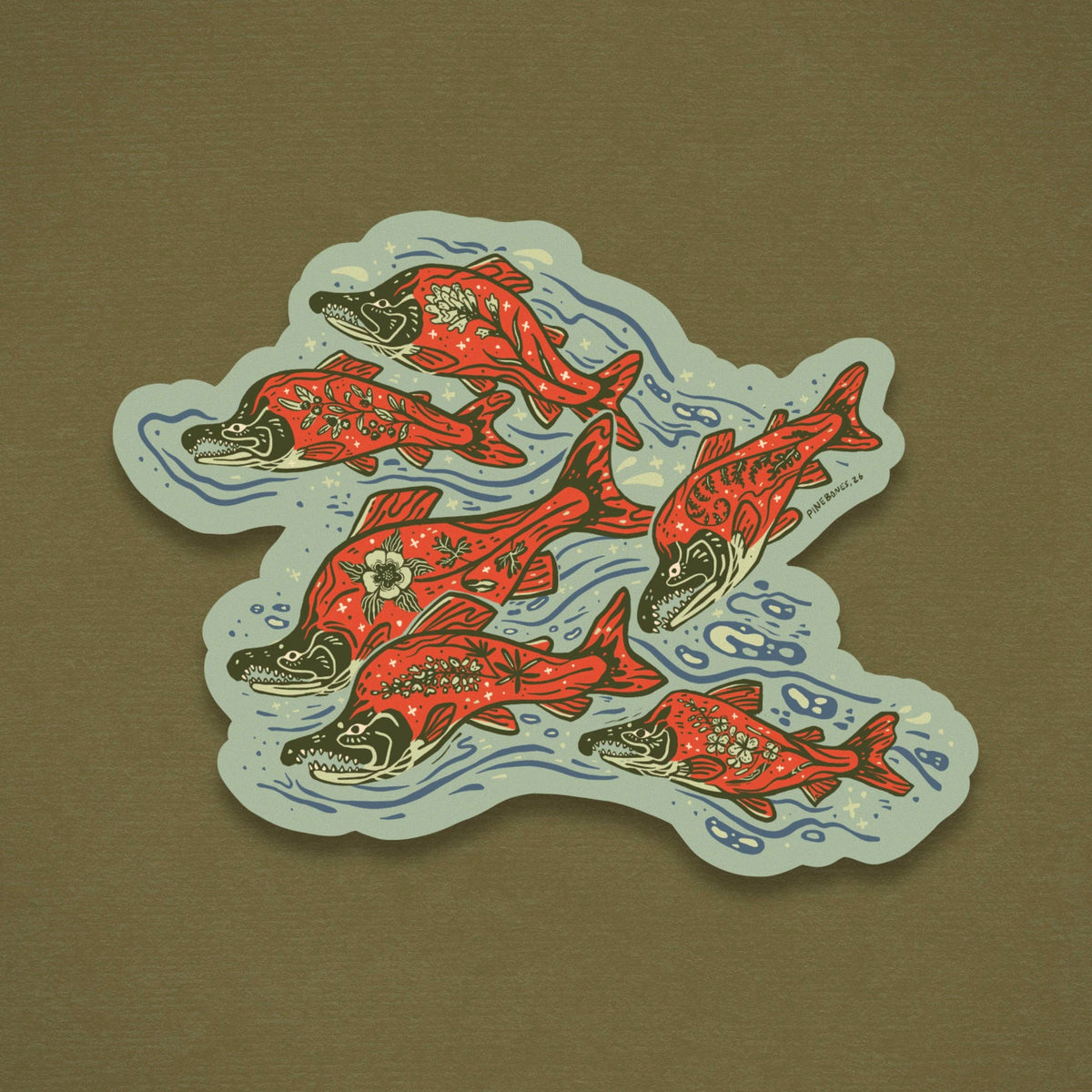 Salmon Wildflowers - Durable &amp; Weatherproof Sticker 