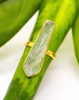 Long Brass Moonstone Bar Ring