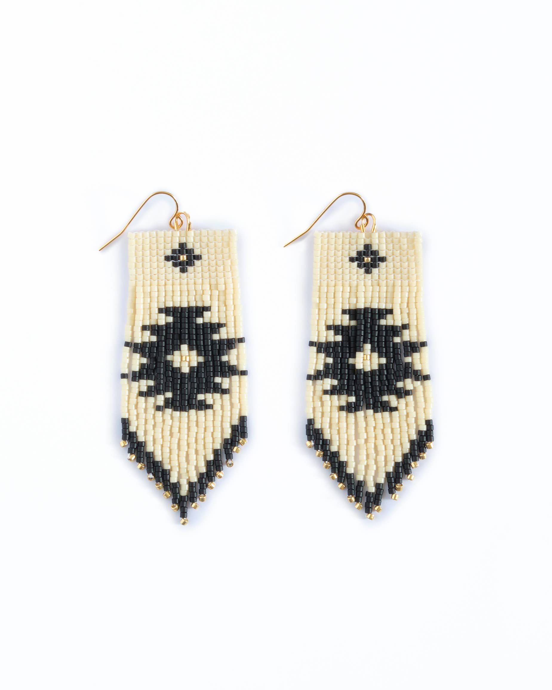 Beaded Handwoven Tribal Fringe Earrings (Aqua/Black)