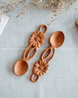 Hand Carved One Flower-Shape Handle Wooden Spoon