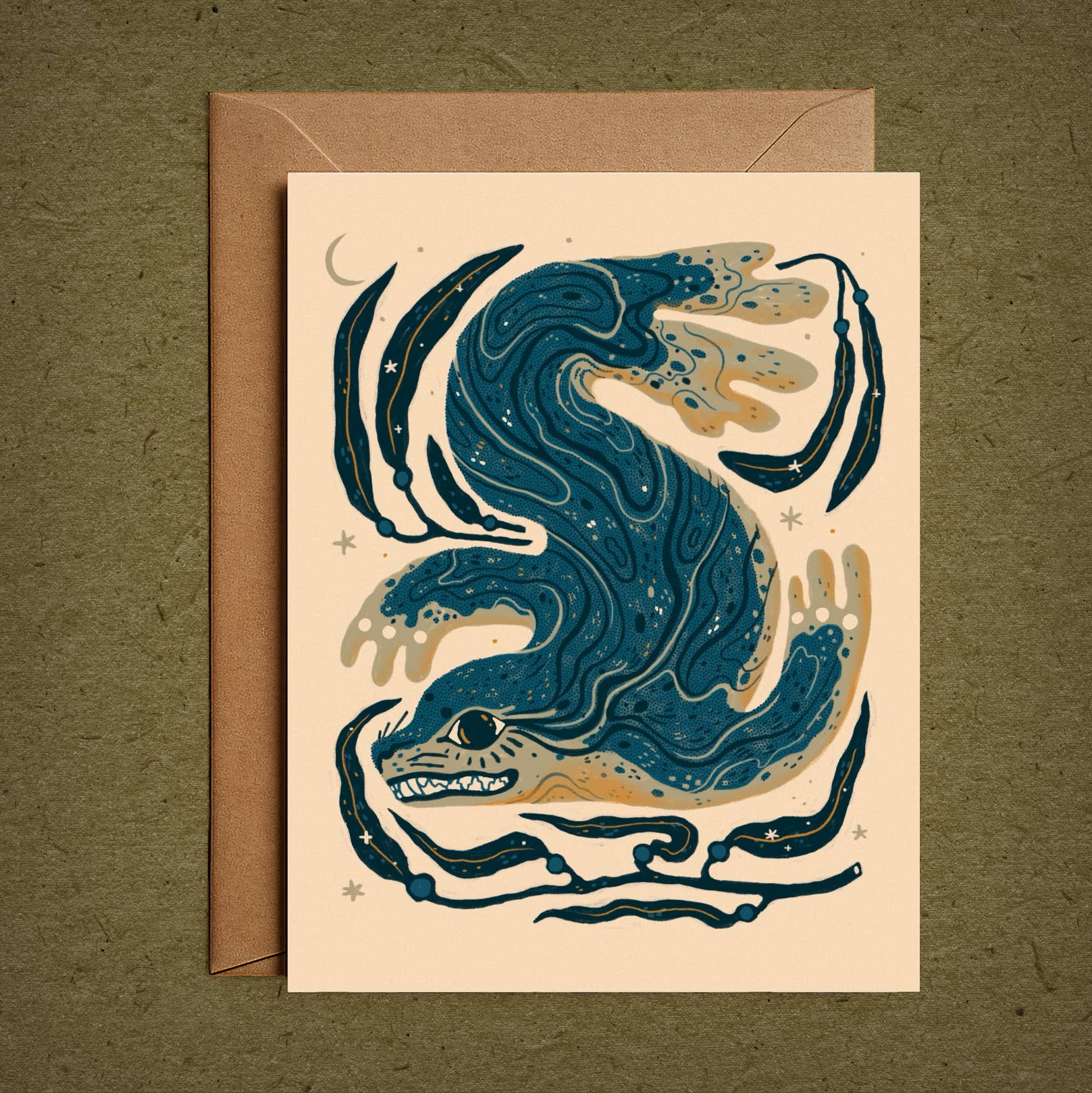 Seal &amp; Kelp– Blank Greeting Card Nature Illustration