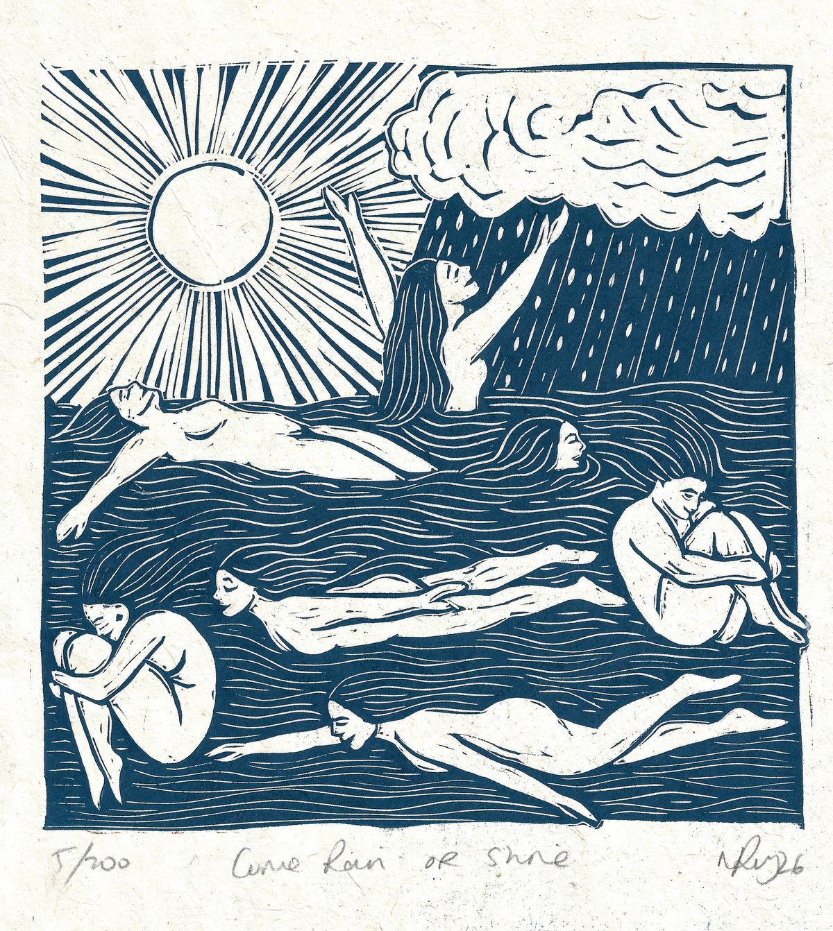 Come Rain or Shine card, swim, swim friends, cold water, Sean’s