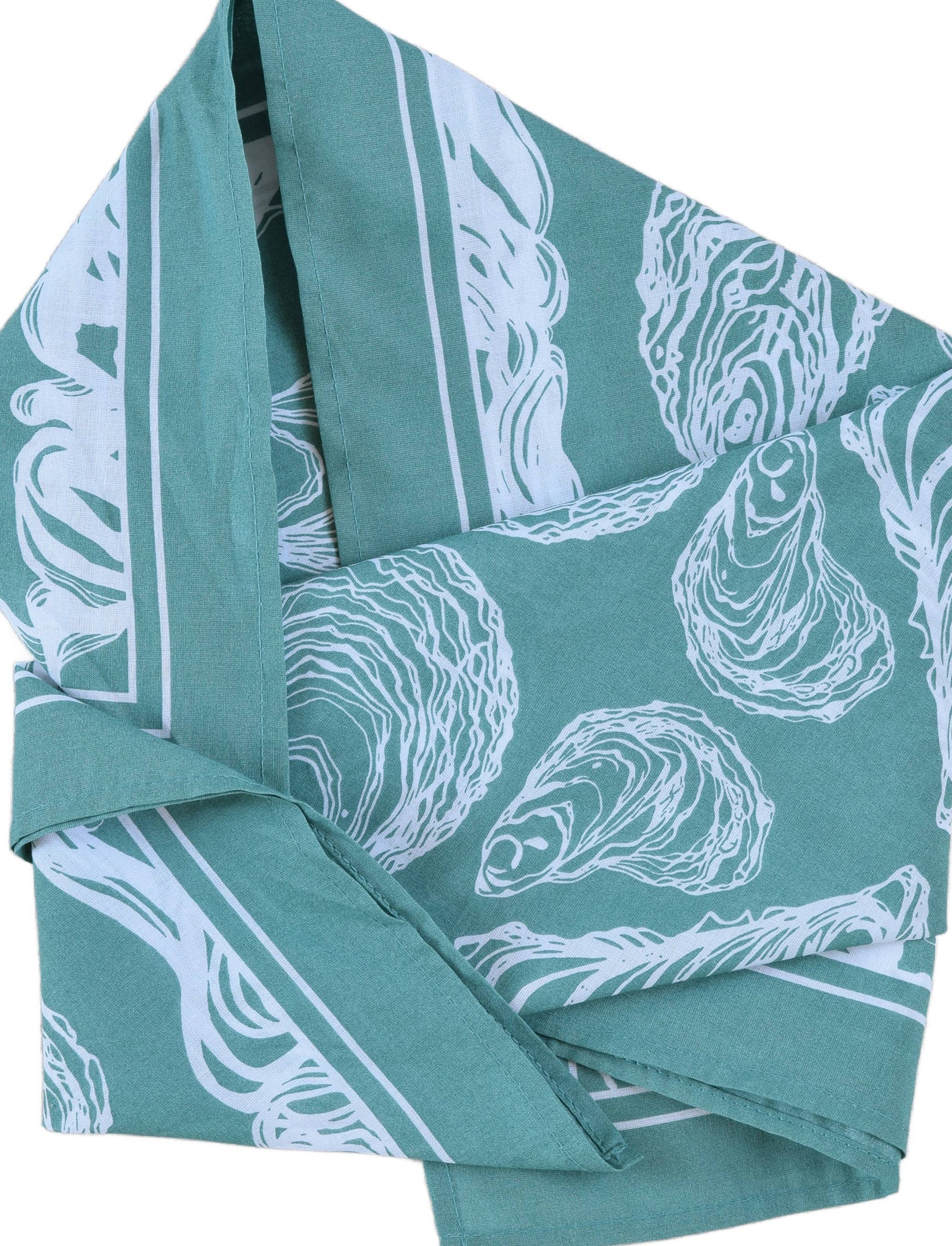 Oyster Bandana - 100% Cotton - Hand Printed - Green Teal