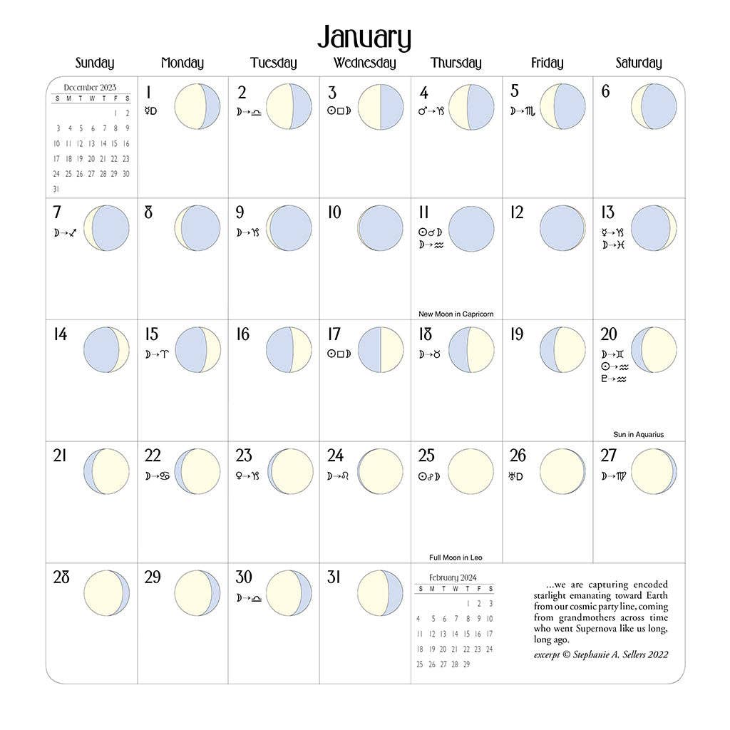We&#39;Moon on the Wall 2026 | Astrological Moon Phase Calendar