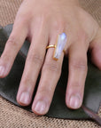 Long Brass Moonstone Bar Ring