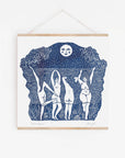 Moondance riso print, moon art, wild swimming, sea theme