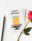 Happy Birthday Cake and Flowers Birthday Card