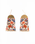 Mayana Designs Co - Handwoven Beaded Summer Garden Fringe Earrings (Blue/Peach)