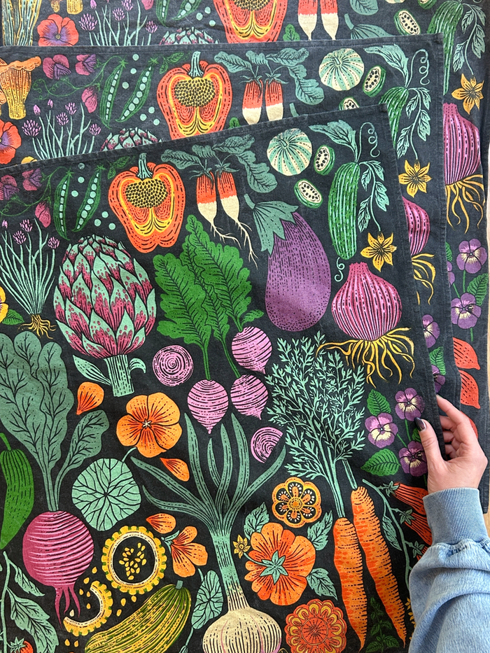 Organic Cotton Tea Towel - Midnight Veggie