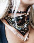100% Silk Bandana Scarf -Midnight Garden Floral Western Wear