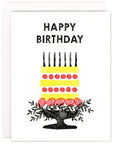 Happy Birthday Cake and Flowers Birthday Card