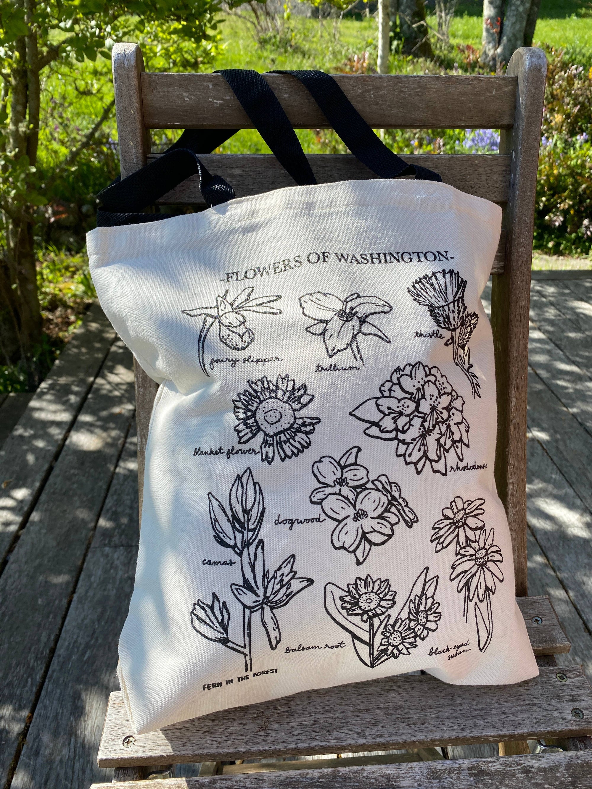 Illustrated Flowers of Washington Tote Bag