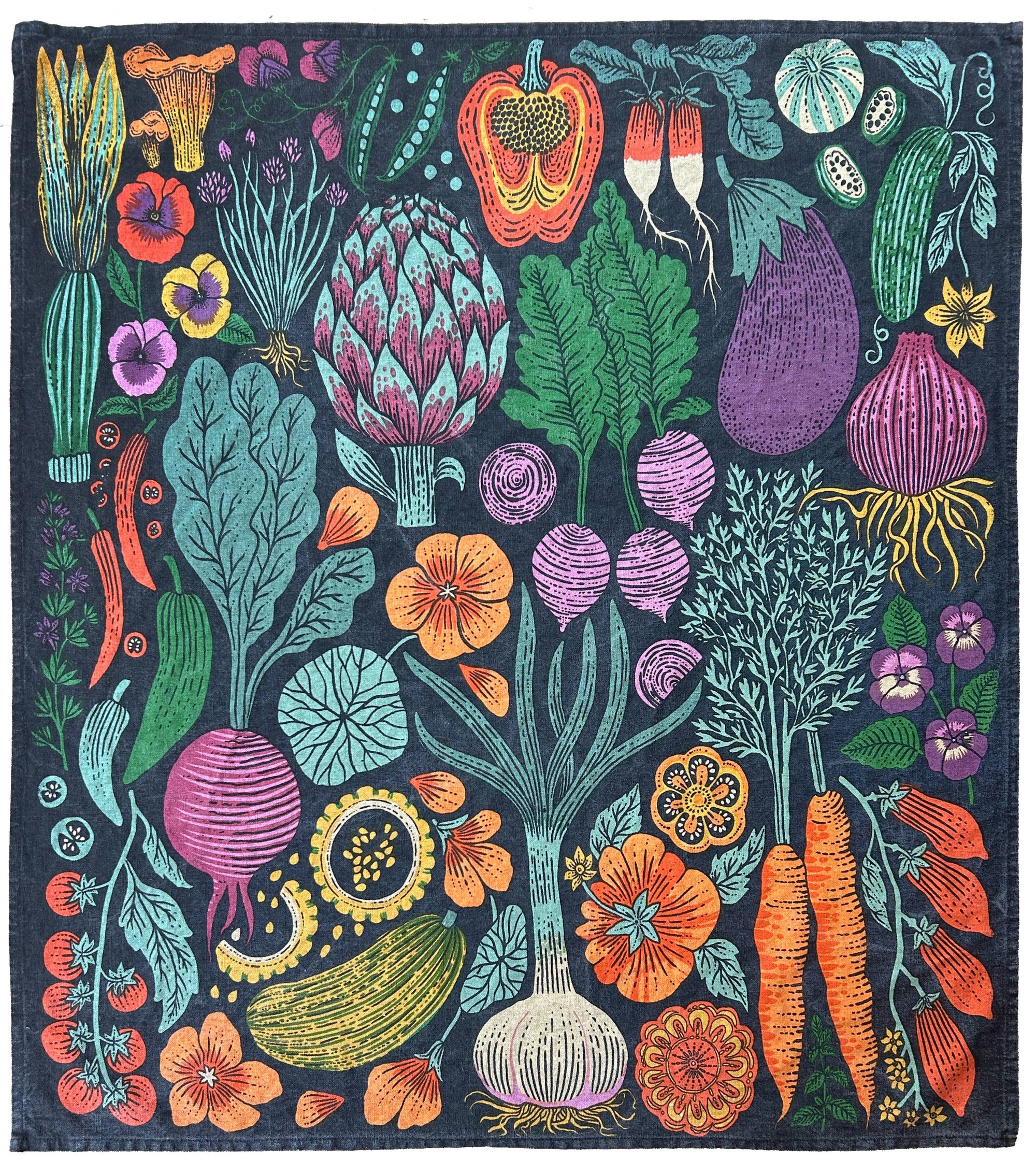 Organic Cotton Tea Towel - Midnight Veggie