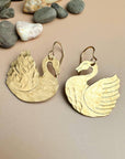 Signet Swan Earrings - Beaten Solid Brass