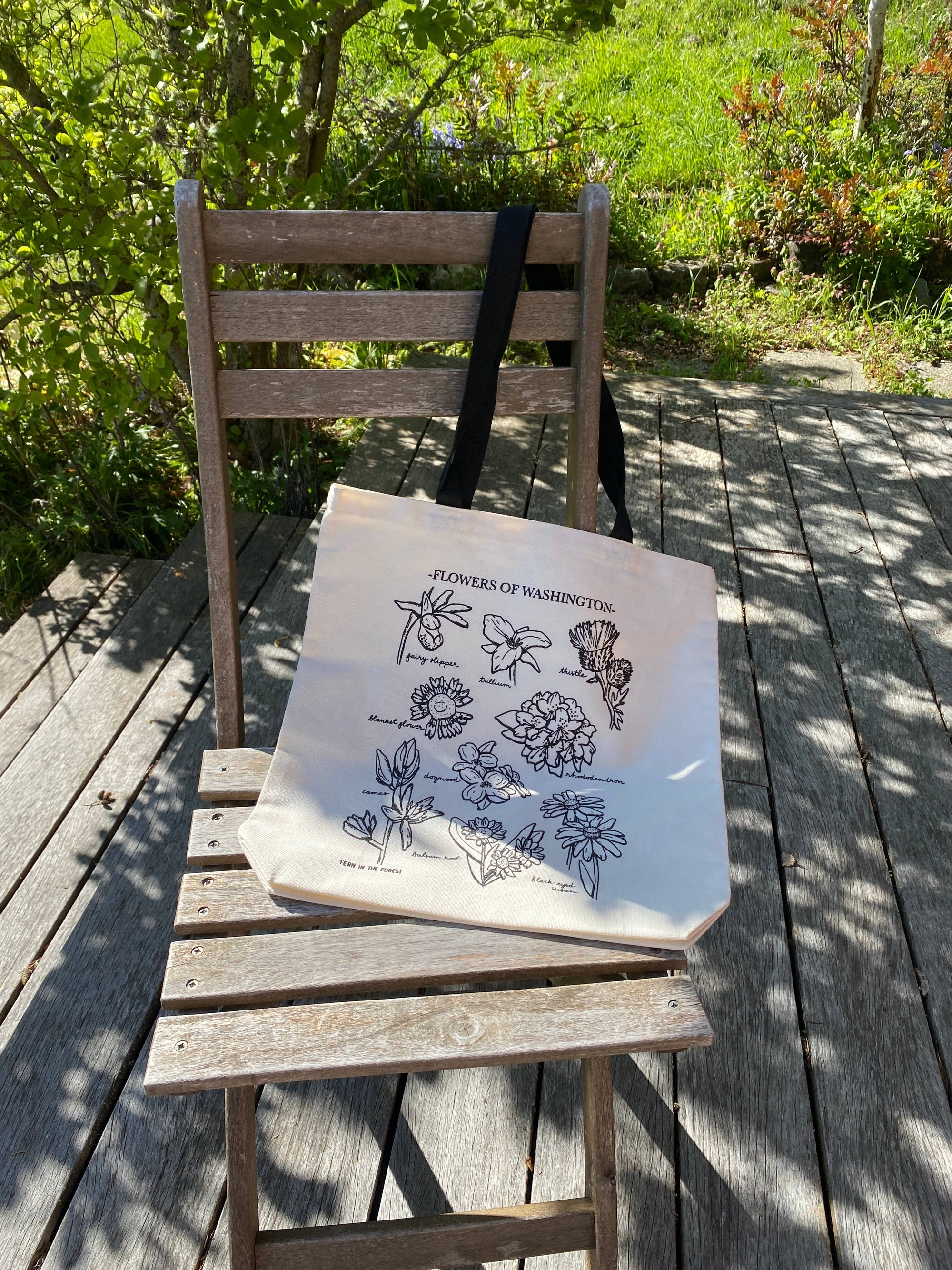 Illustrated Flowers of Washington Tote Bag