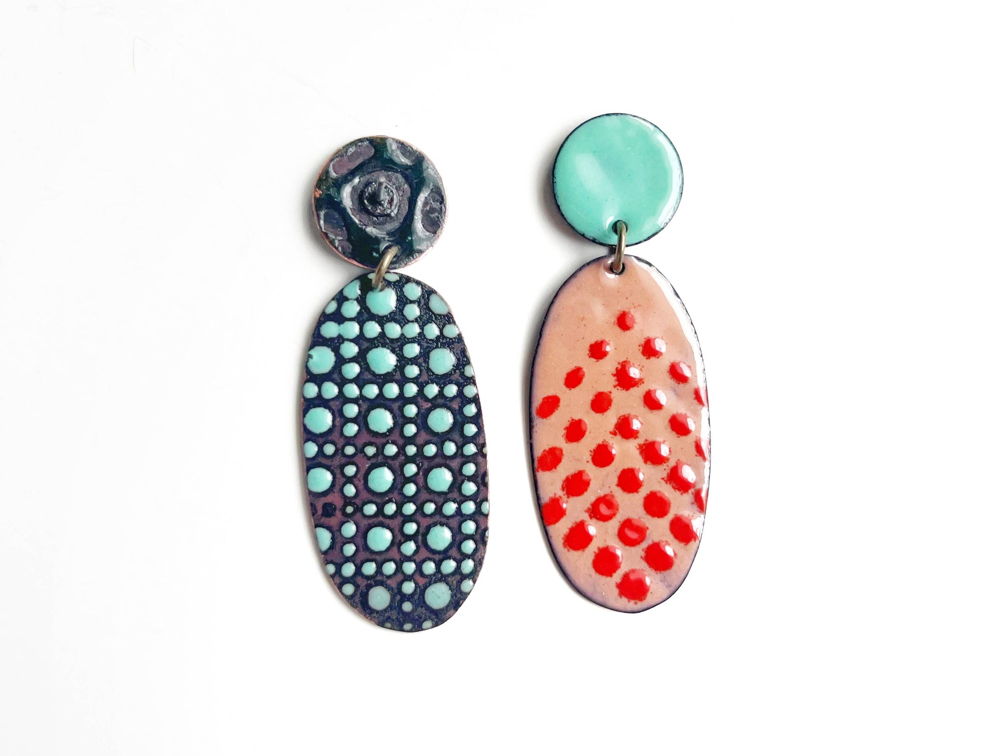 Red and Aqua Enamel Earrings