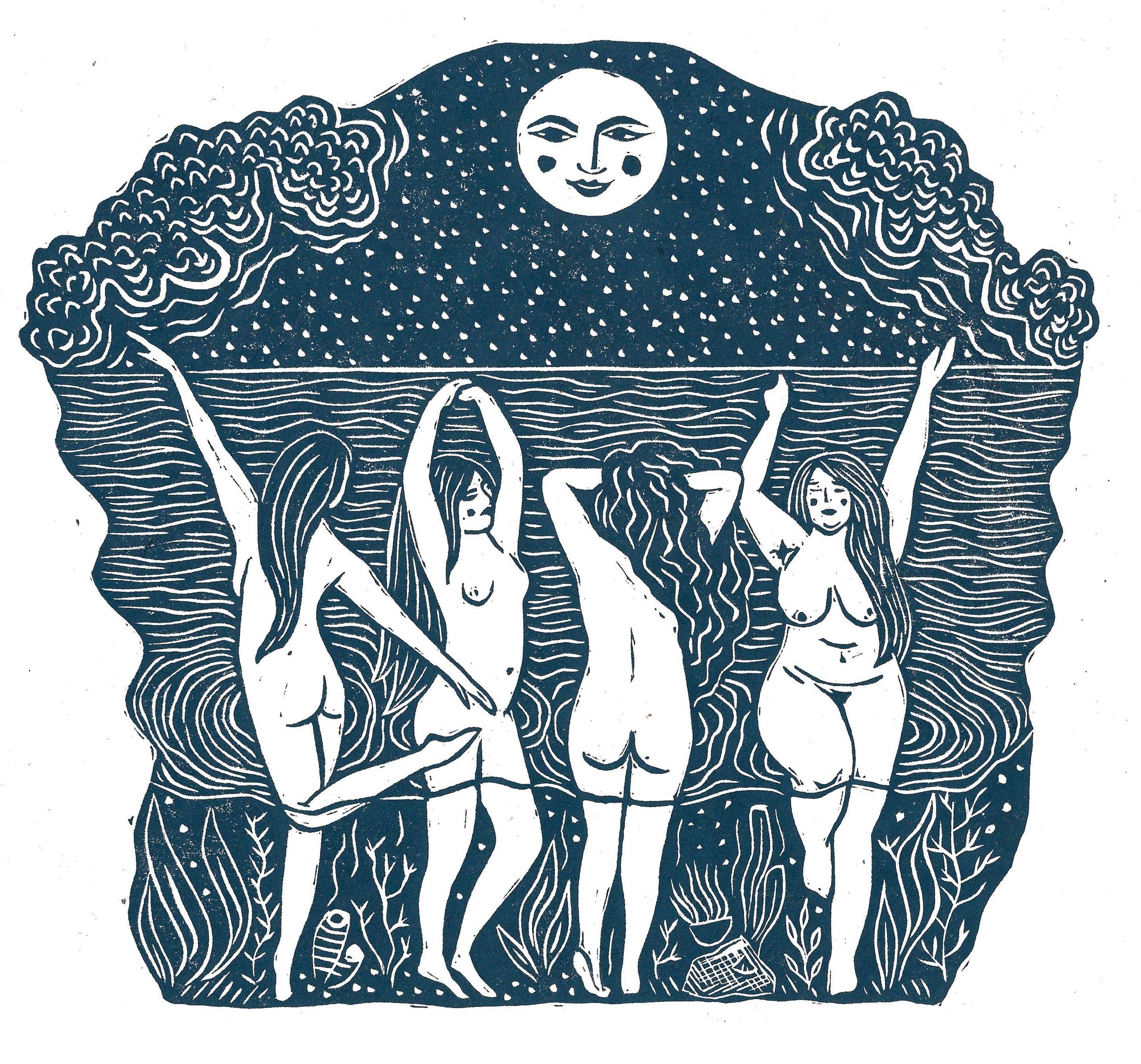 Moondance Card moon art, wild swimming, sea theme