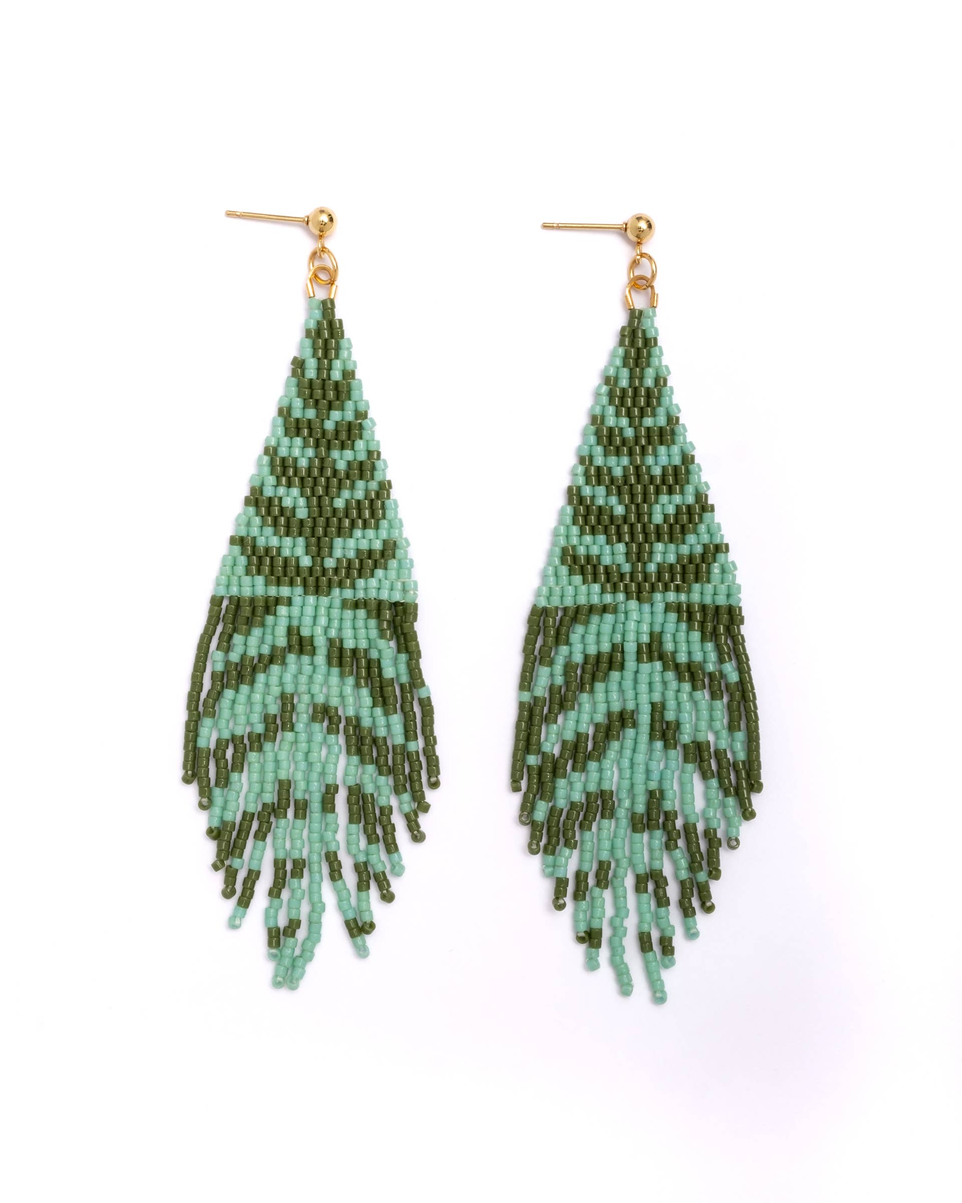 Beaded Handwoven Vine Fringe Earrings (Pink/Mustard)