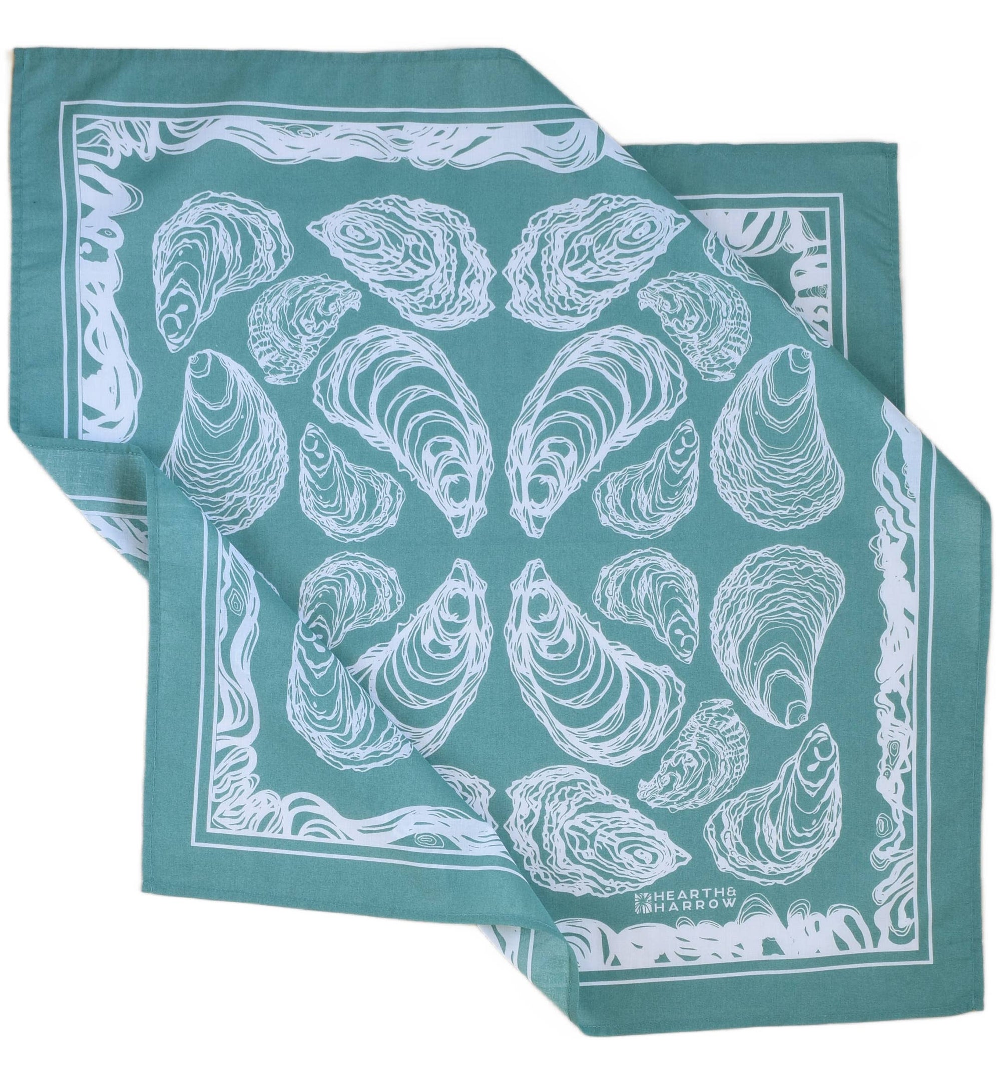 Oyster Bandana - 100% Cotton - Hand Printed - Green Teal