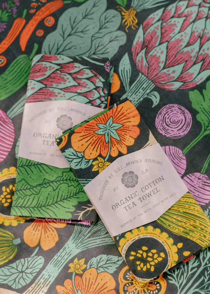 Organic Cotton Tea Towel - Midnight Veggie