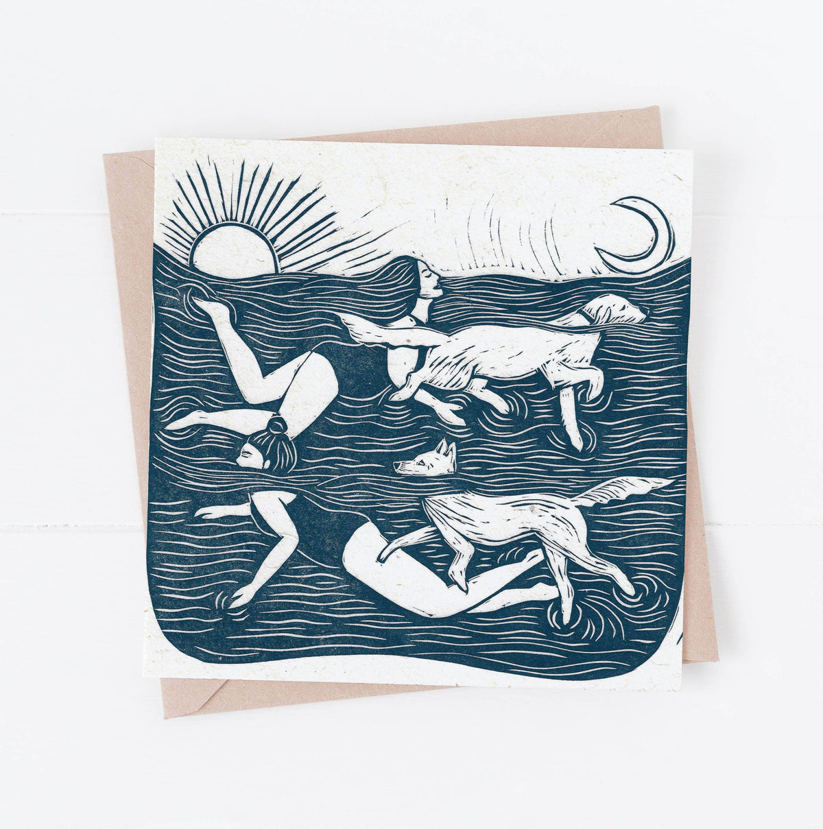 Paddlers card, dogs, dog swimming, sea swim, women &amp; dogs