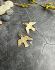 Minimal Bird Earrings - Small Hammered Brass Sparrow Drops