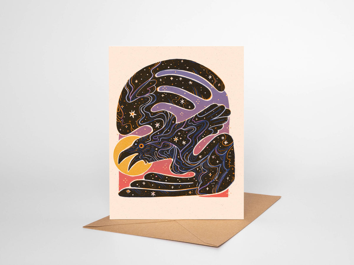 Raven Nocturne– Blank Greeting Card Nature Illustration 