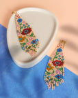 Beaded Handwoven Wildflower Fringe Earrings (Tan)