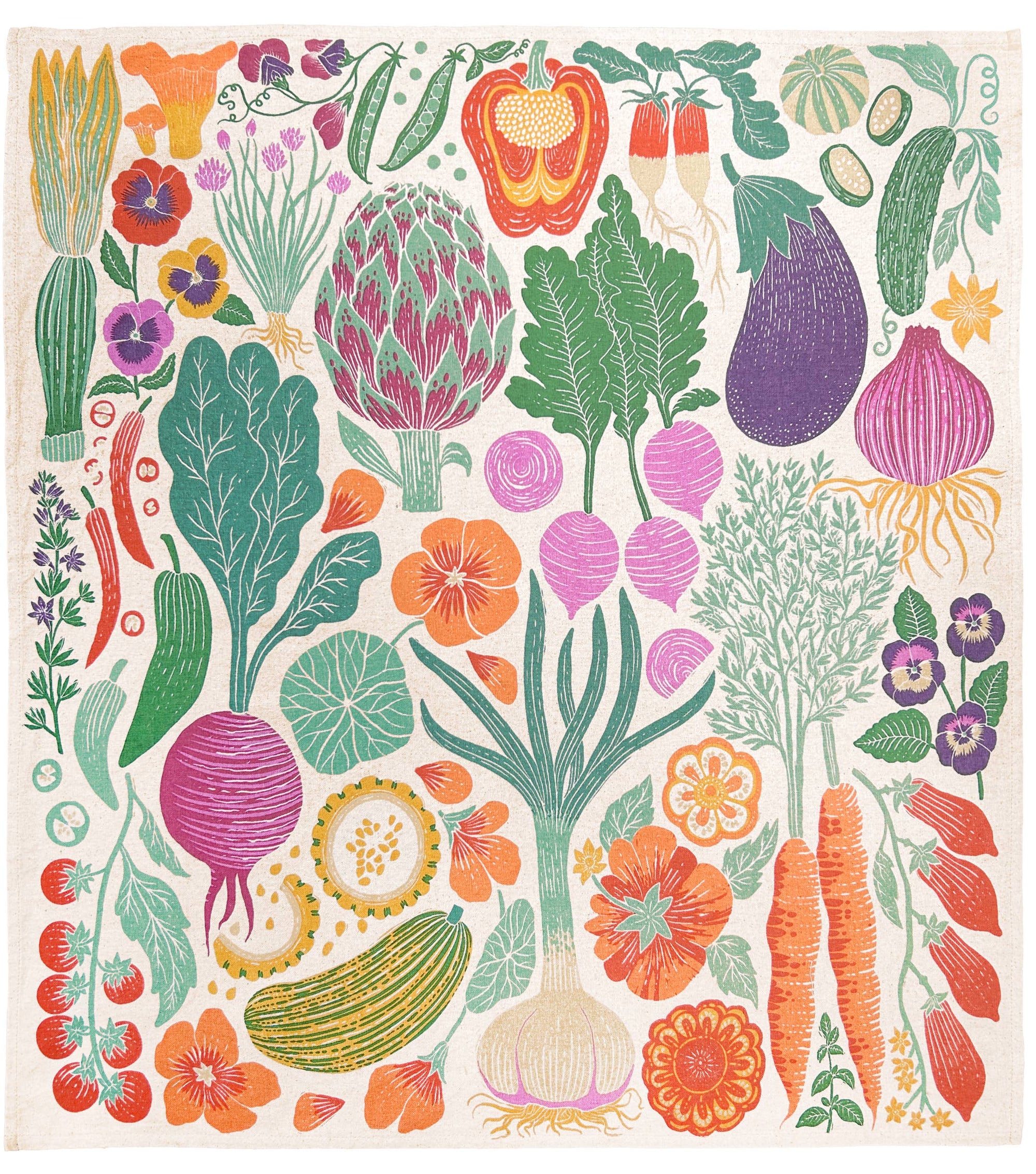 Organic Cotton Tea Towel - Veggie Garden