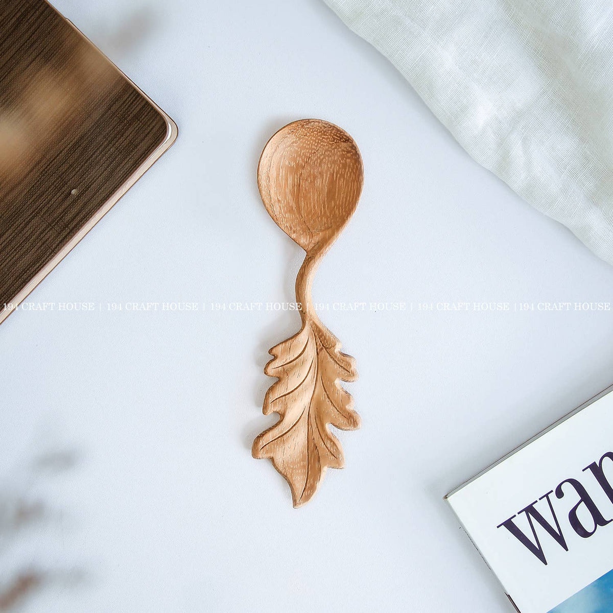 Hand Carved One Flower-Shape Handle Wooden Spoon