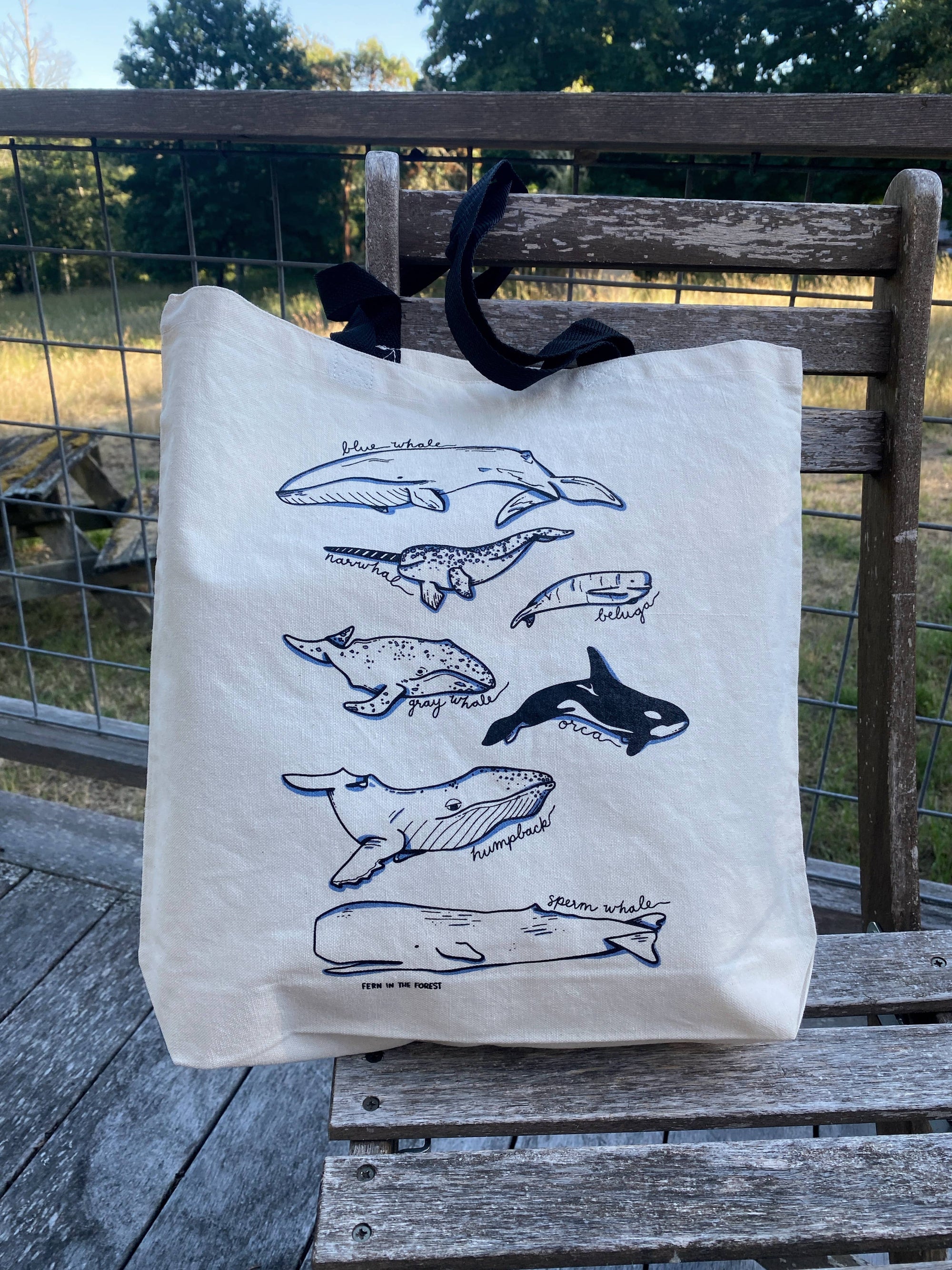 Illustrated Whale Tote Bag