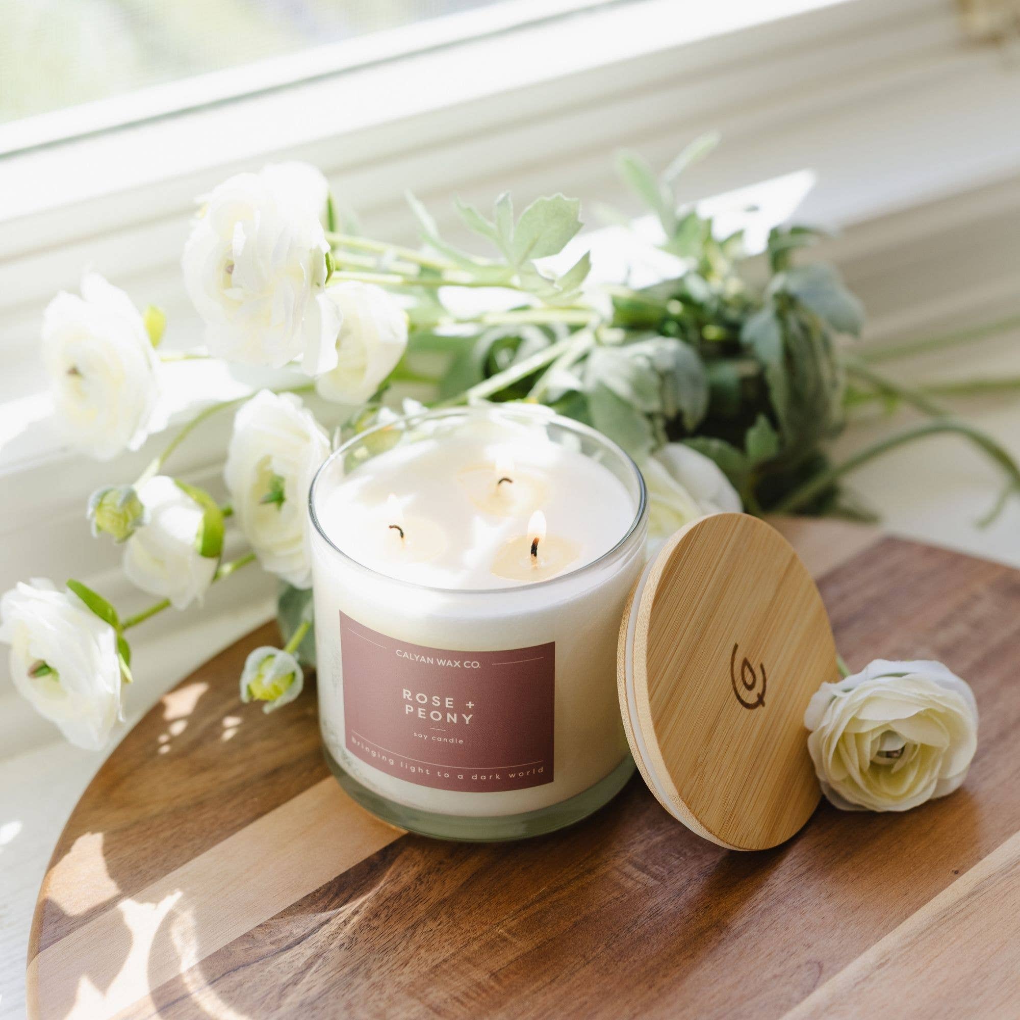 Rose + Peony - 3 Wick Clear Glass Tumbler Soy Candle