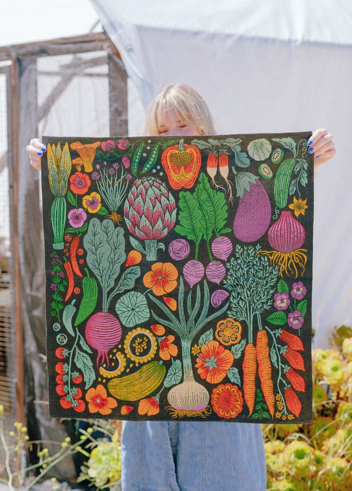 Organic Cotton Tea Towel - Midnight Veggie