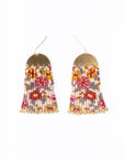 Mayana Designs Co - Handwoven Beaded Summer Garden Fringe Earrings (Blue/Peach)