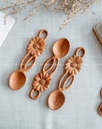 Hand Carved One Flower-Shape Handle Wooden Spoon