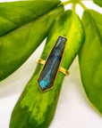Long Brass Labradorite Bar Ring