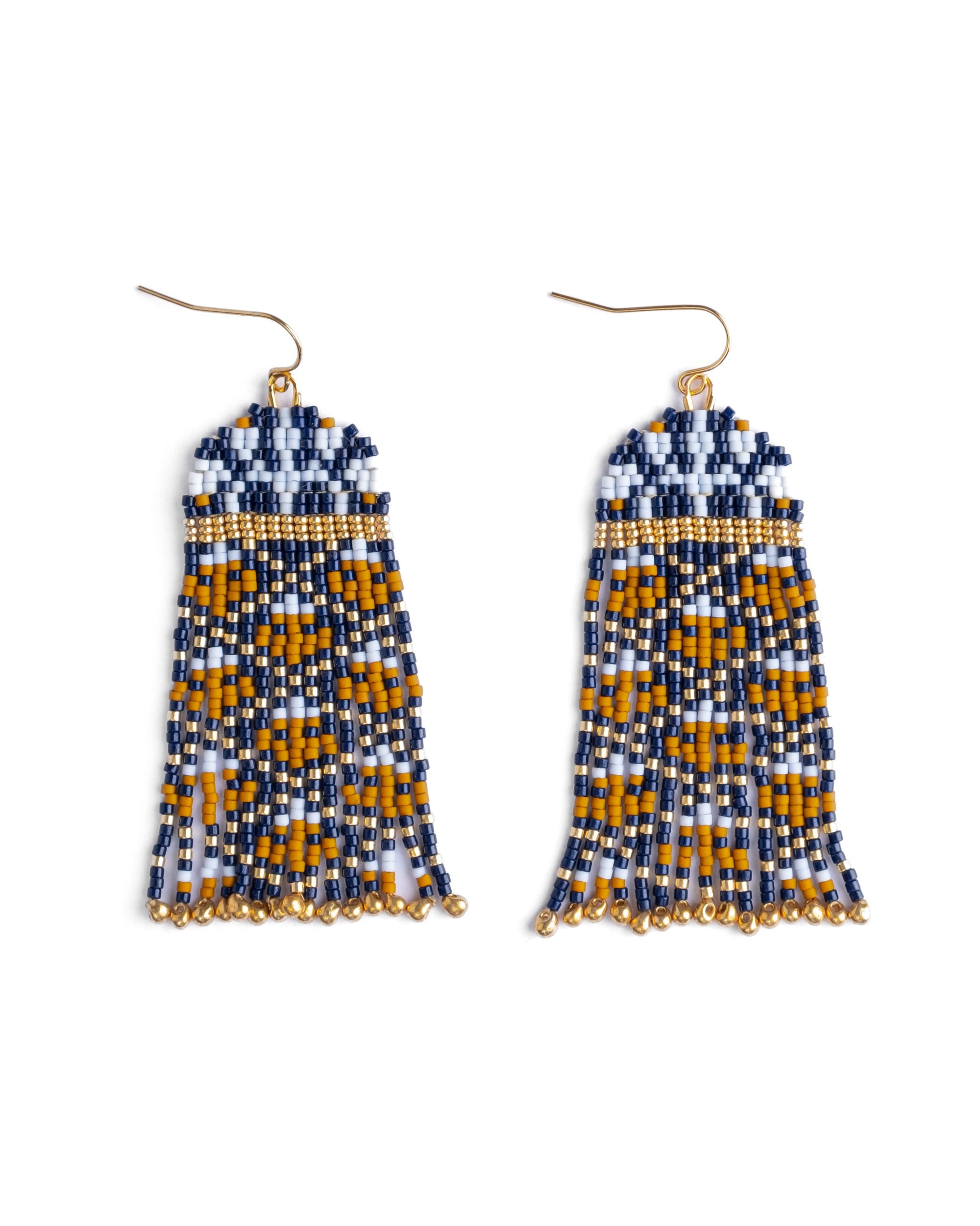 Beaded Handwoven Brocade Garden Earrings (Brown/Red)
