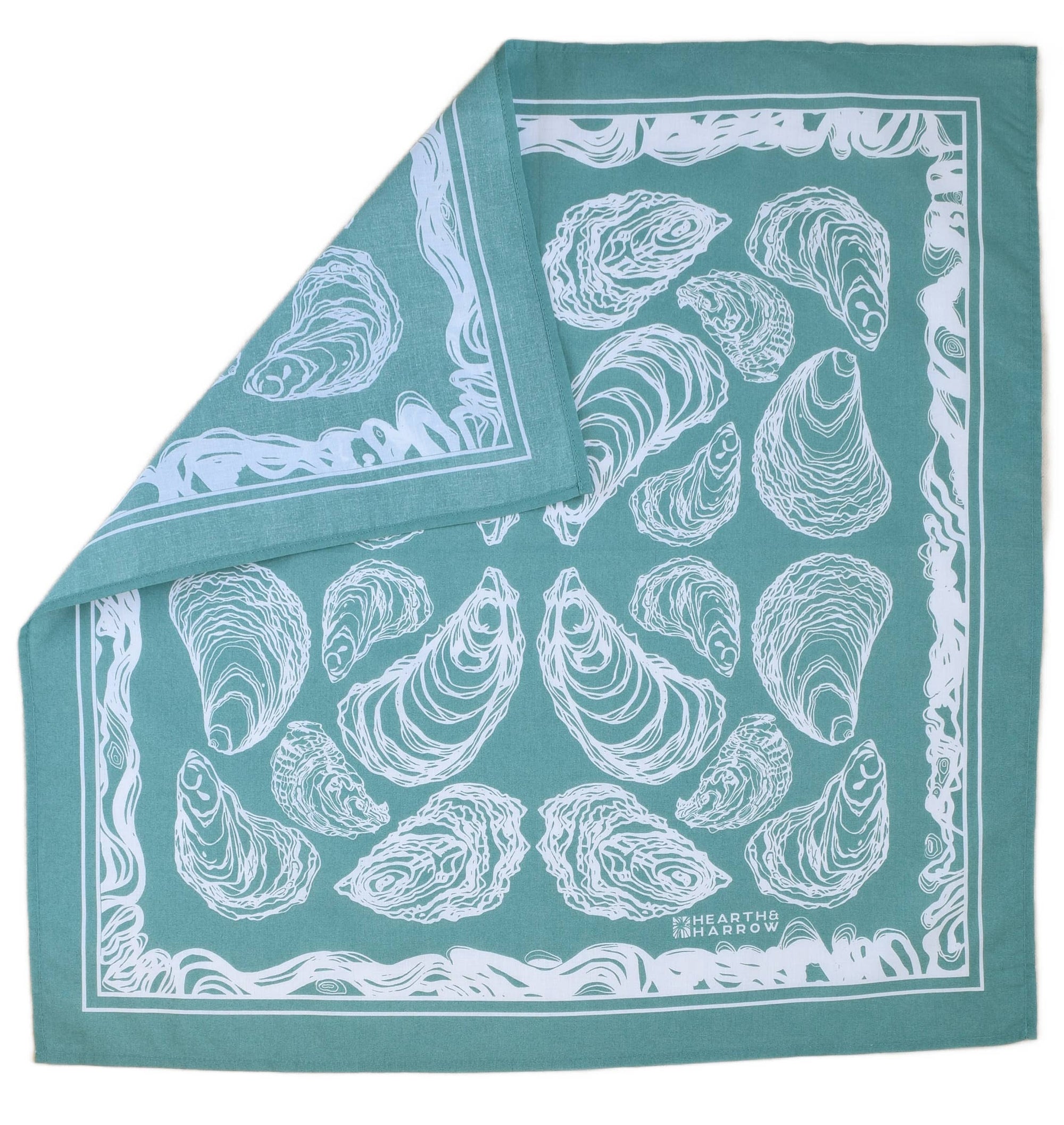 Oyster Bandana - 100% Cotton - Hand Printed - Green Teal